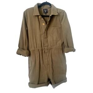 Wolf cotton romper long sleeve shorts green